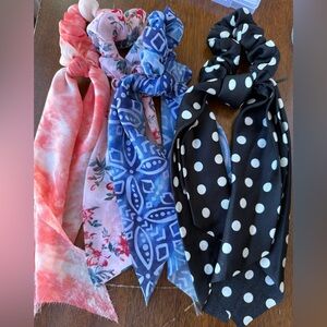 Soft Fabric Hair Scrunchies Set of 4 with ribbons